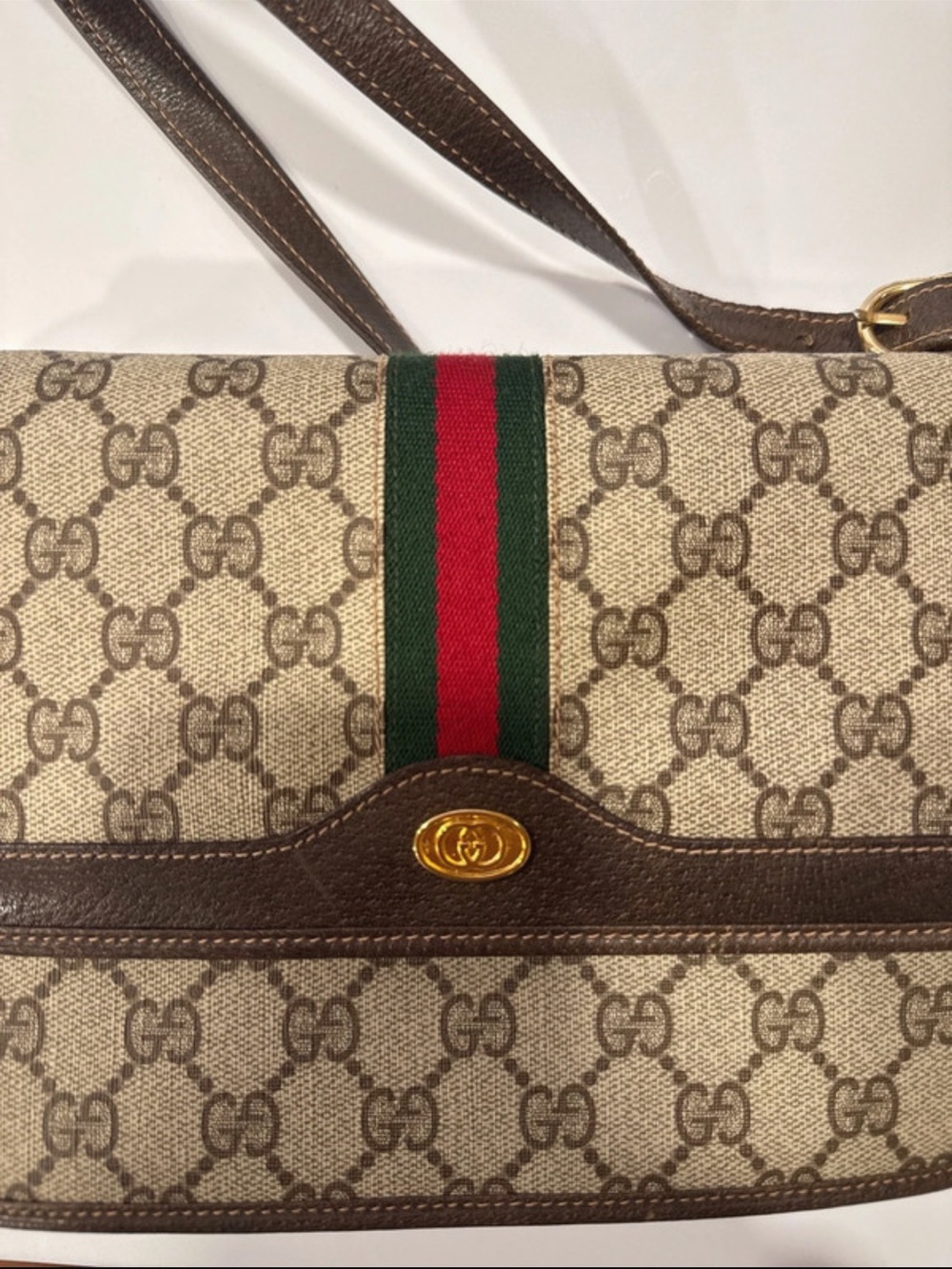 Gucci Beige GG Canvas Crossbody with Brown Leather & Green-Red Web - Picture 8 of 12